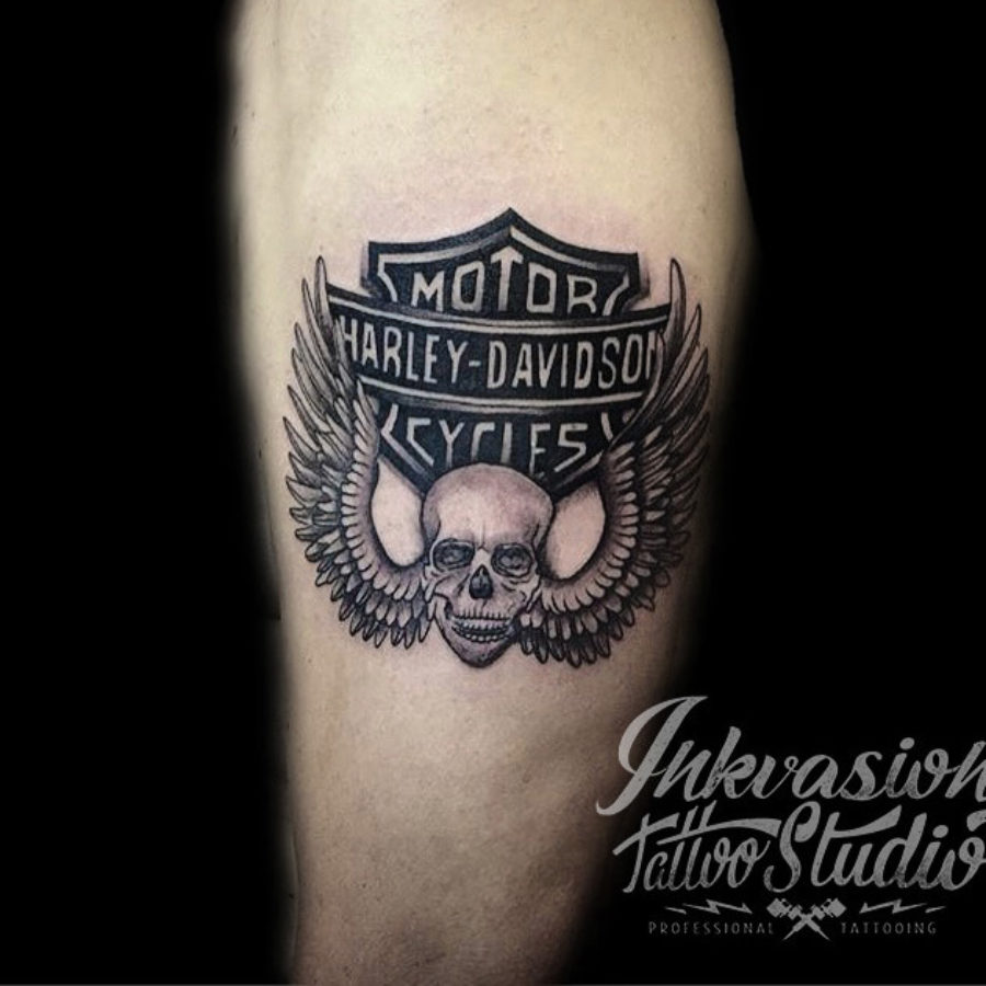 Harley Davidson Winged Skull Tattoo