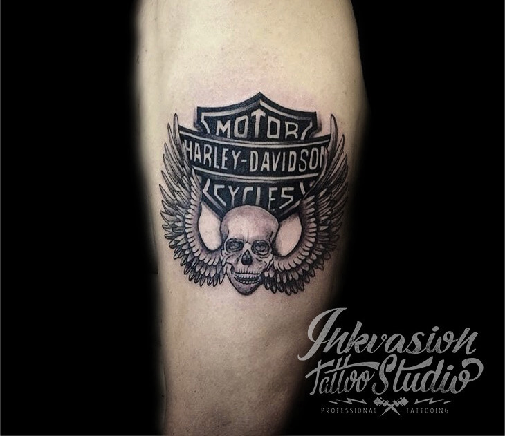 Harley Davidson Winged Skull Tattoo
