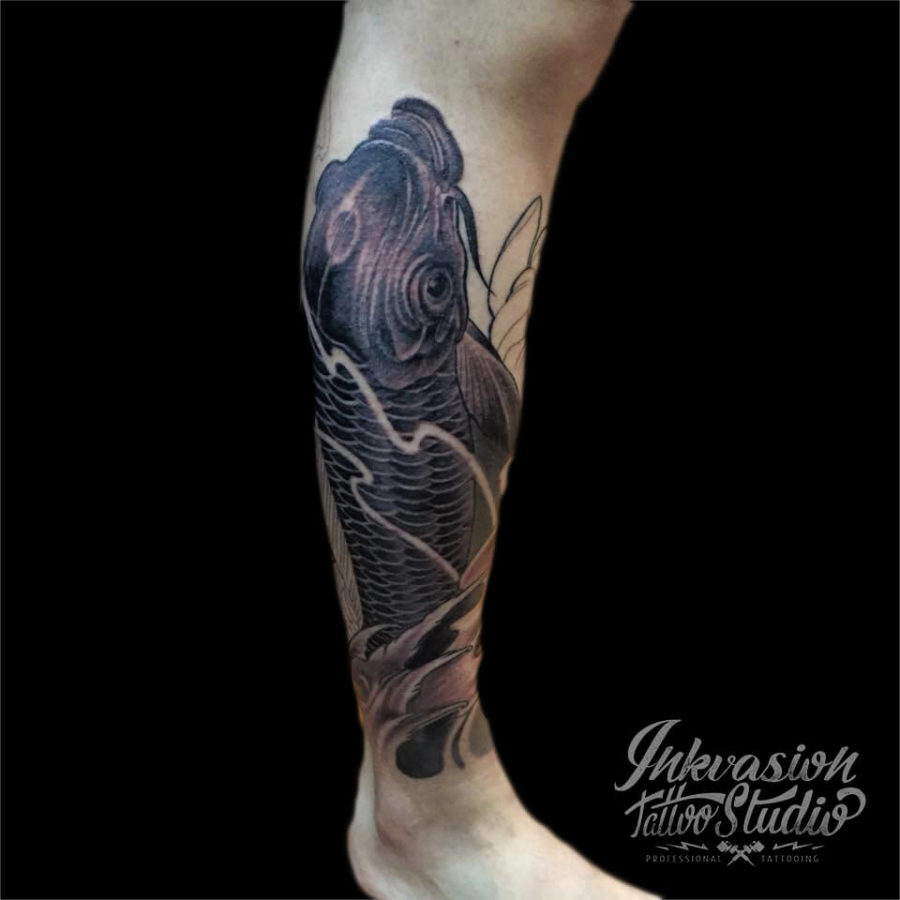 Black & Grey Koi Tattoo