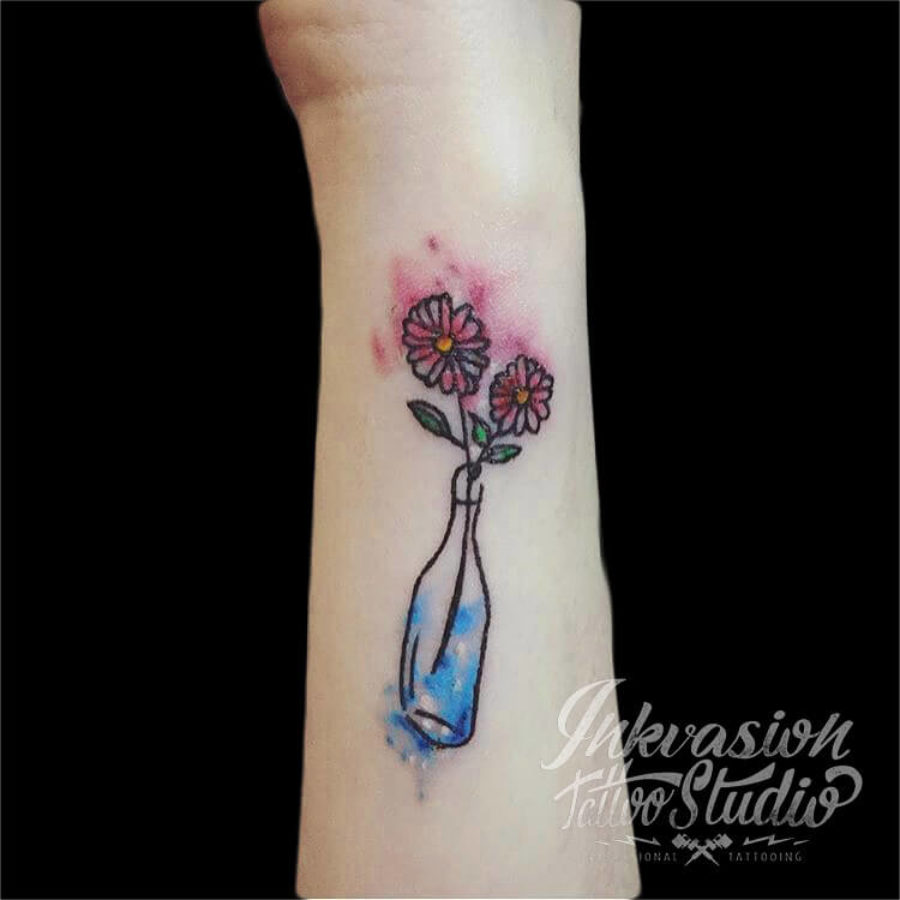 Watercolour Flower Vase Tattoo