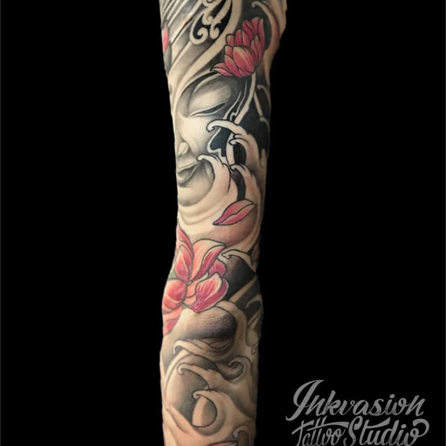 Buddha Waves Full Sleeve Tattoo