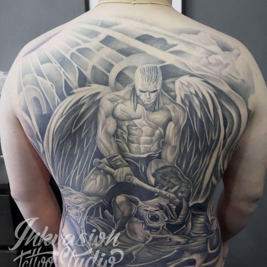 Fallen Angel Full Back Tattoo