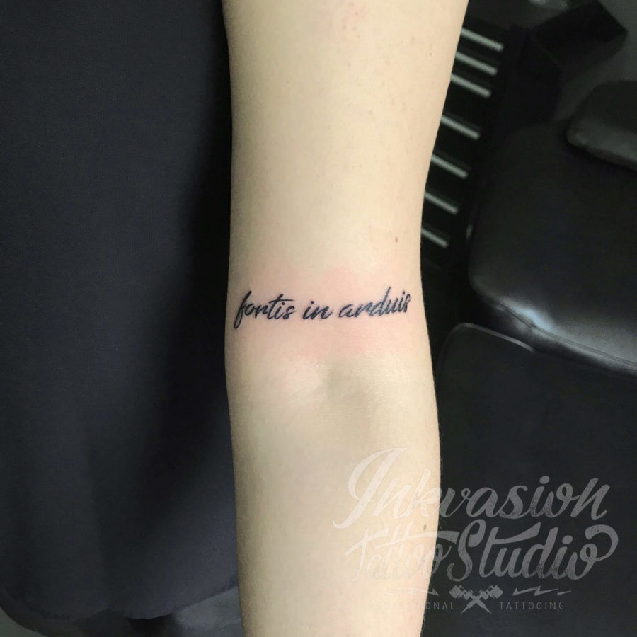Fortis In Arduis Script Tattoo