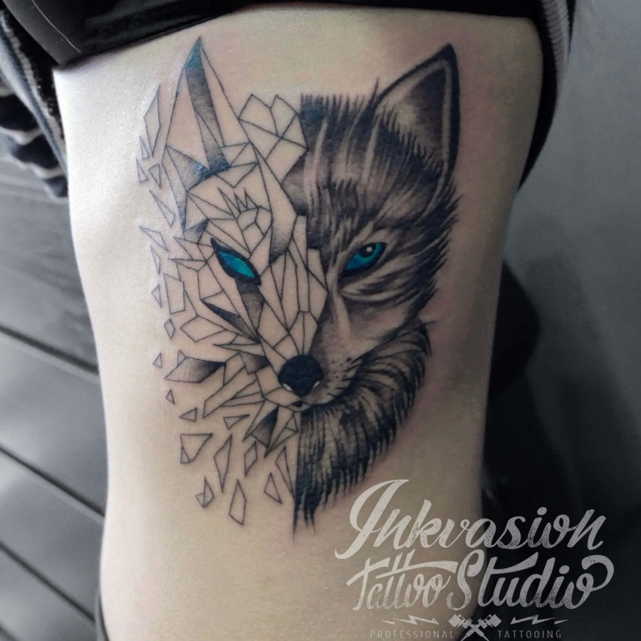 Half Geometric Fox Tattoo