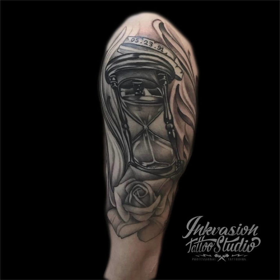 Hourglass Rose Tattoo