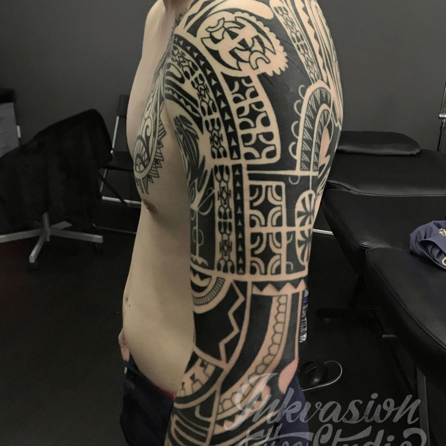 Polynesian Maori Full Sleeve Tattoo