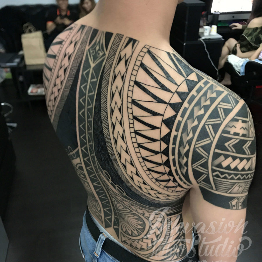 Polynesian Samoan Full Back Tattoo Side View