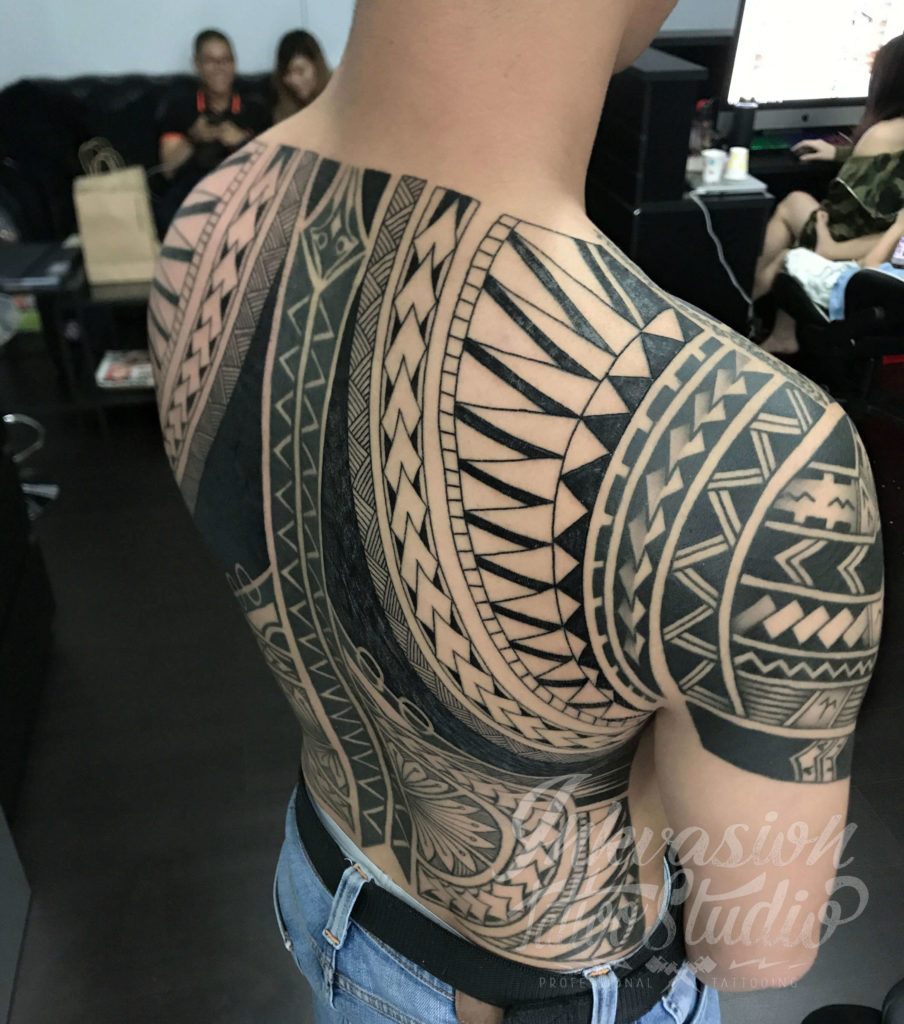 Polynesian Samoan Full Back Tattoo Side View INKVASION Tattoo Studio