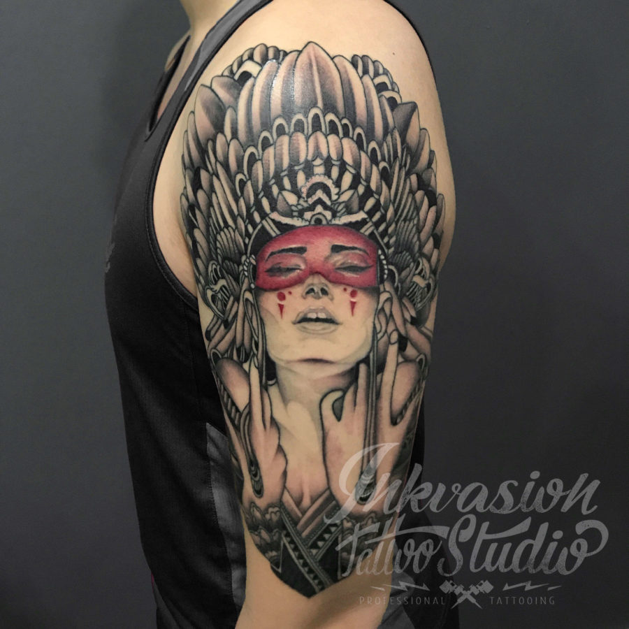 Red Indian Girl Tattoo