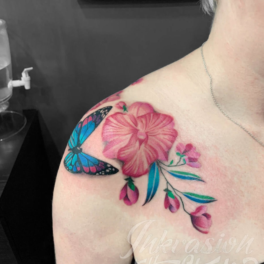Butterfly & Flowers Tattoo