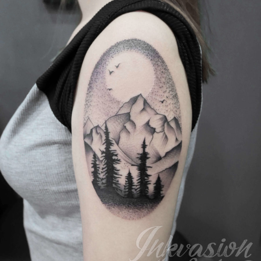 Dotwork Mountain View Tattoo