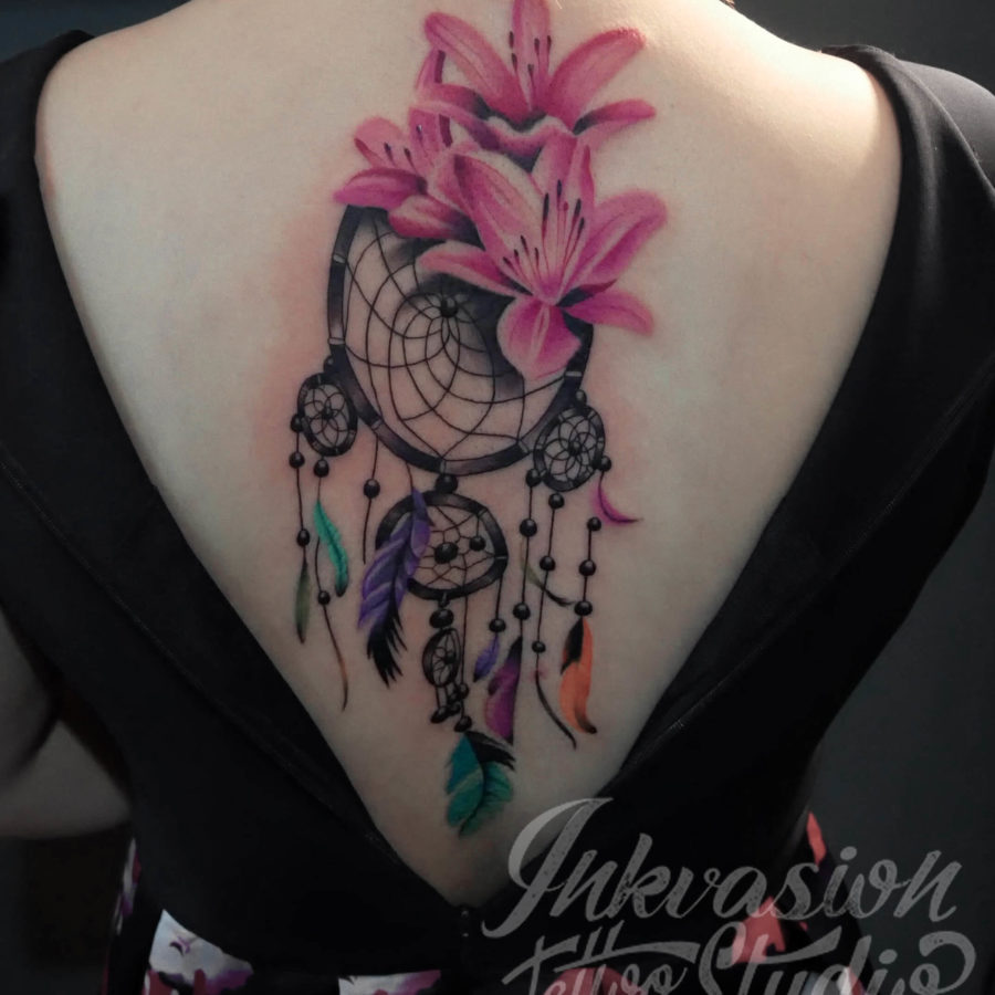 Dream Catcher With Lilies Tattoo