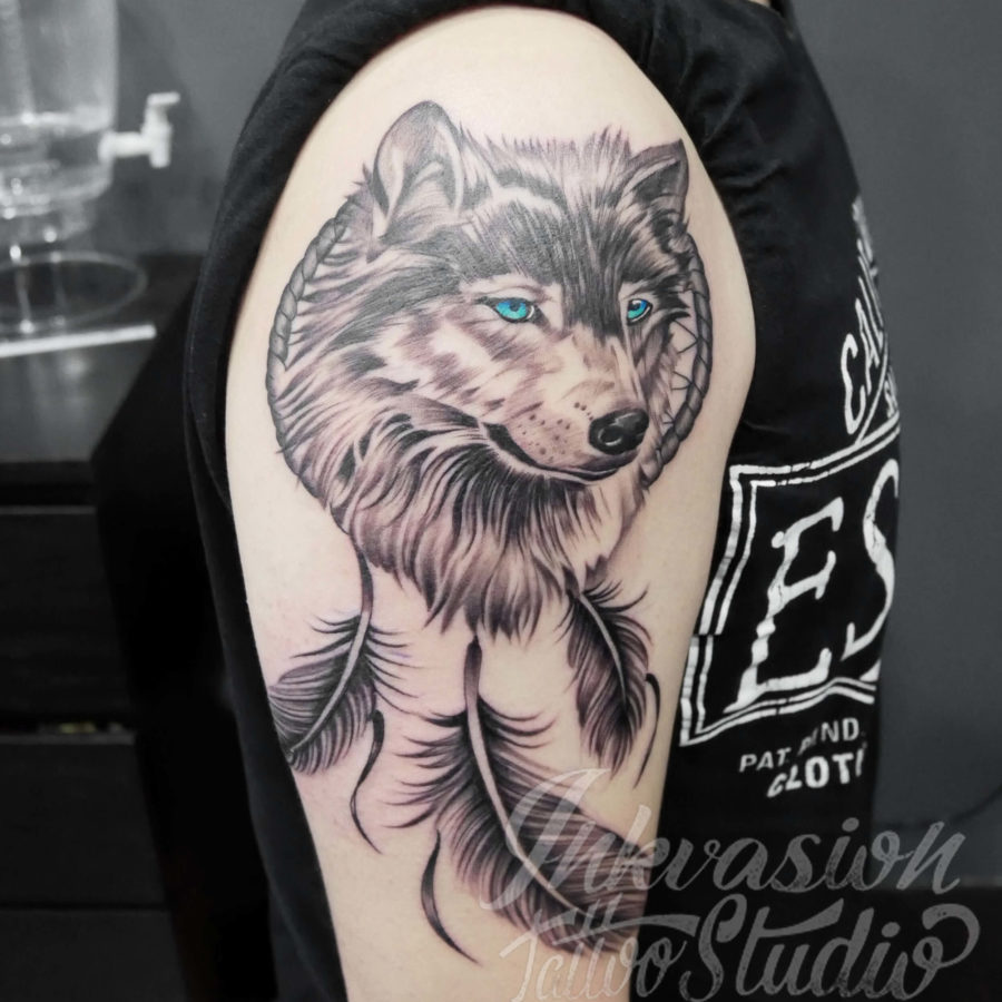 Dream Catcher Wolf Tattoo