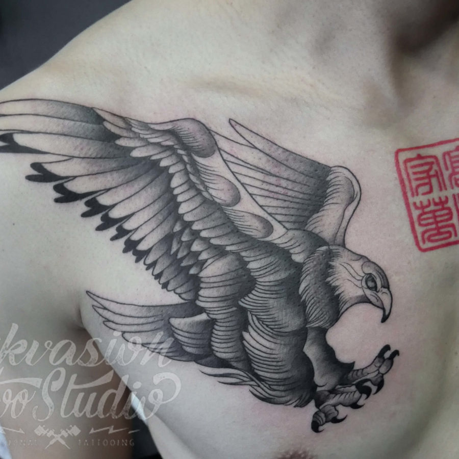 Eagle & Chinese Seal Tattoo