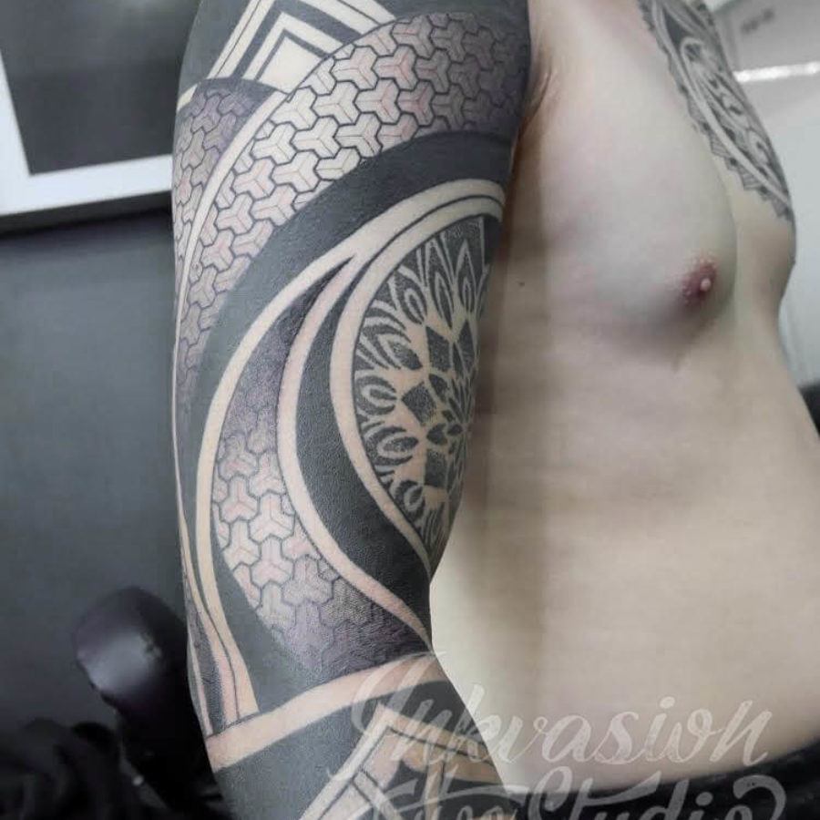 Geometric Dotwork Full Sleeve Tattoo