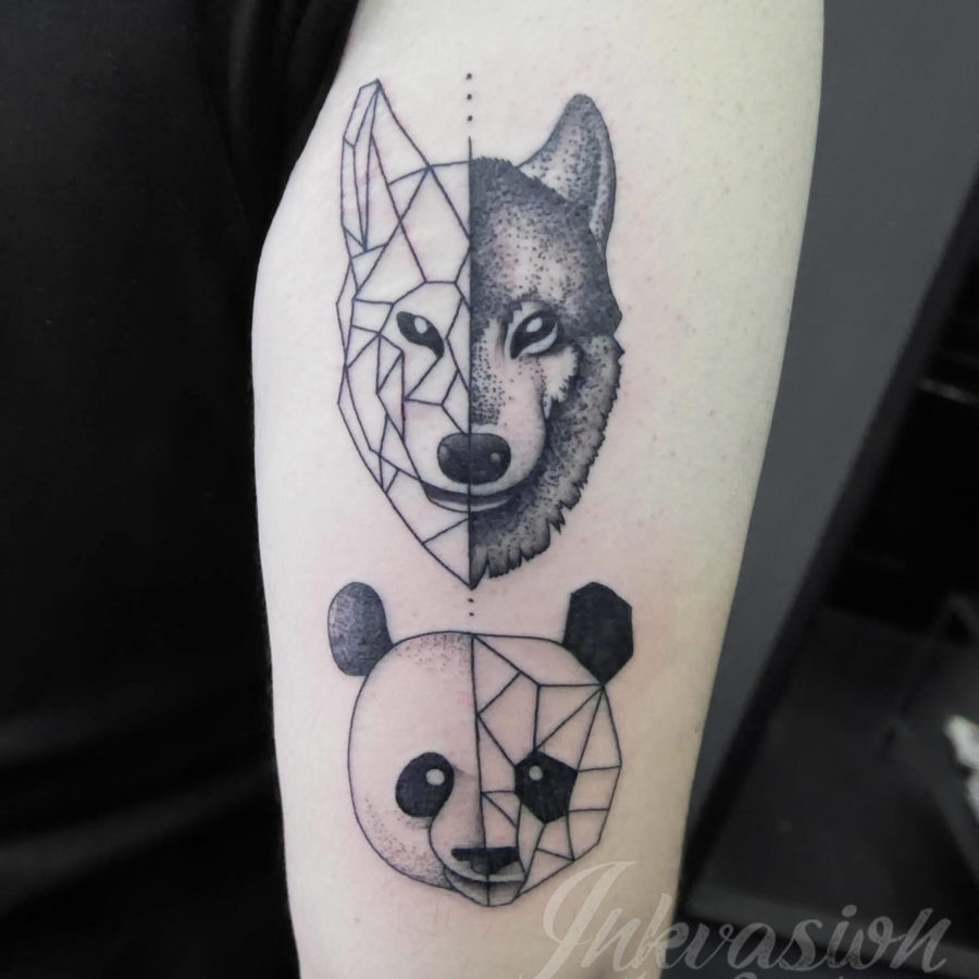 Geometric Wolf Panda Tattoo