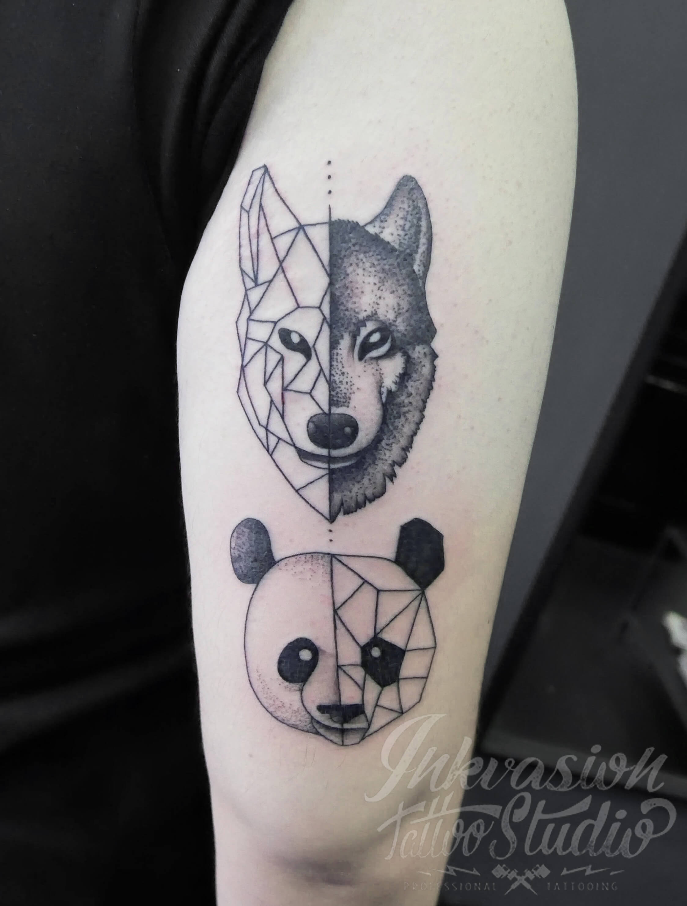 Geometric Wolf Panda Tattoo