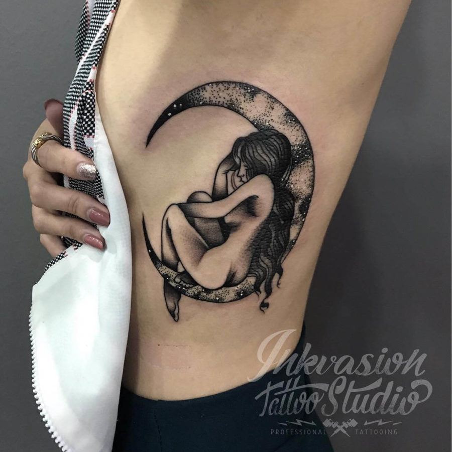 Girl On The Moon Tattoo