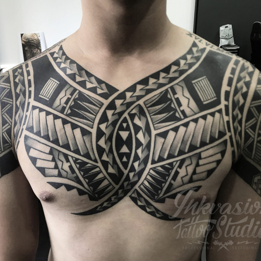 Polynesian Maori Chest Piece Tattoo