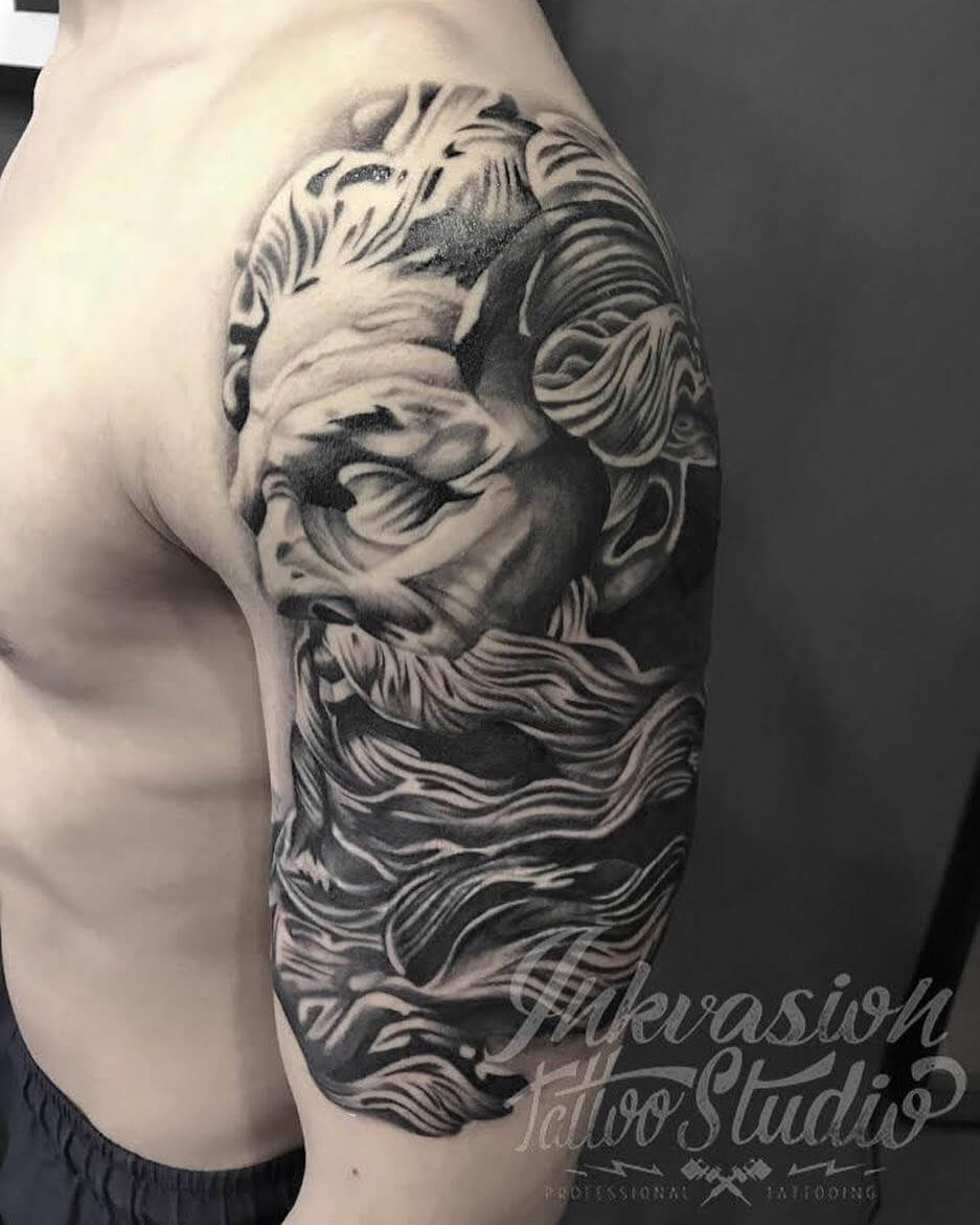 Poseidon, Greek mythology, sea, god of the sea, tattoo