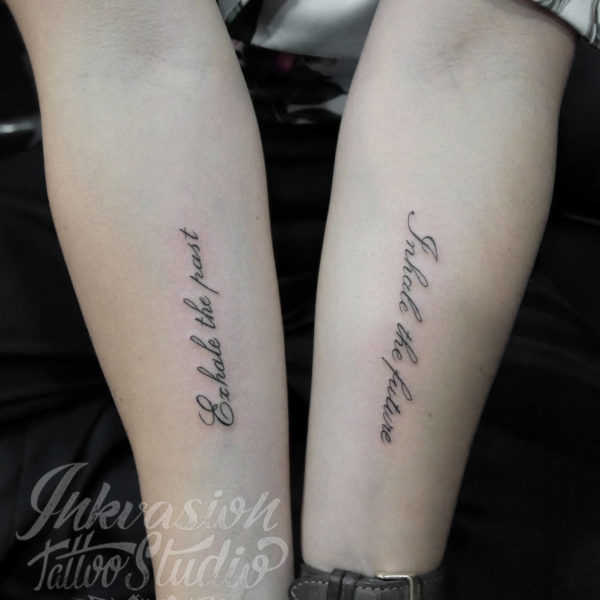 Exhale The Past, Inhale The Future Script Tattoo