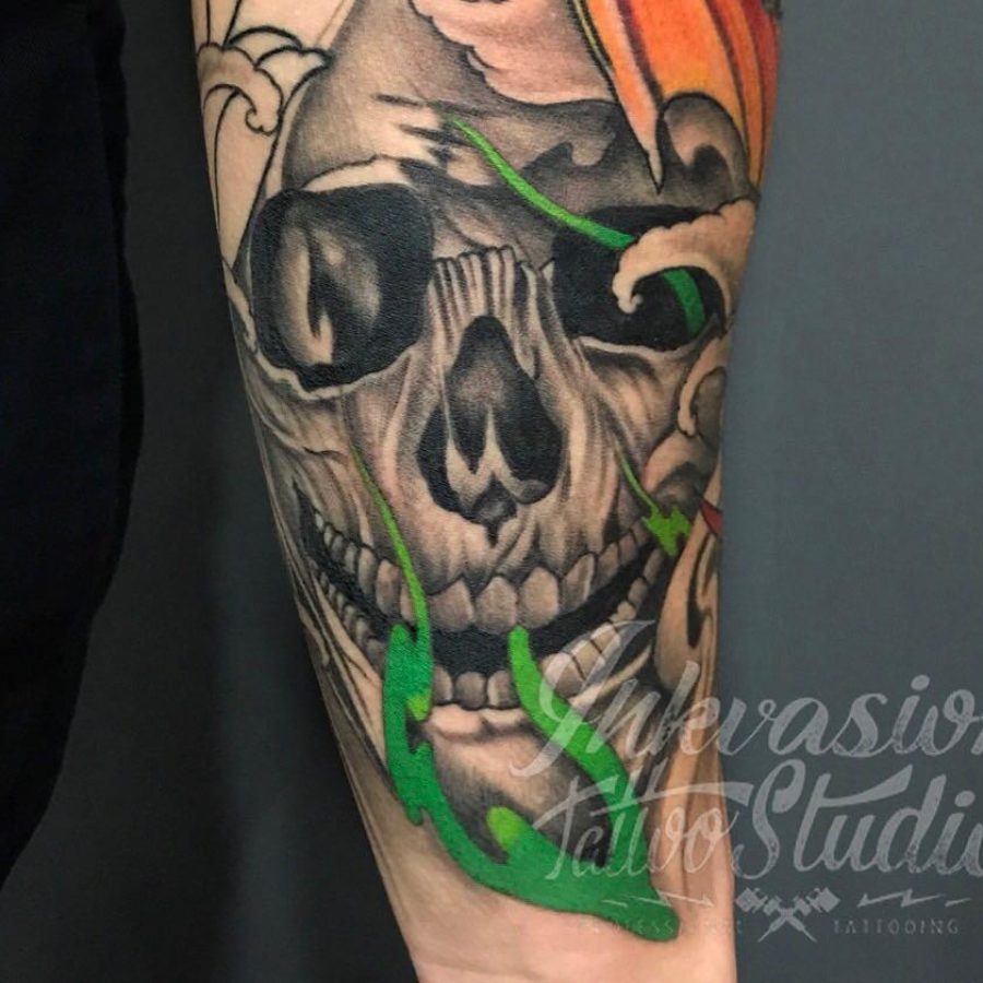 Skull With Flames Tattoo